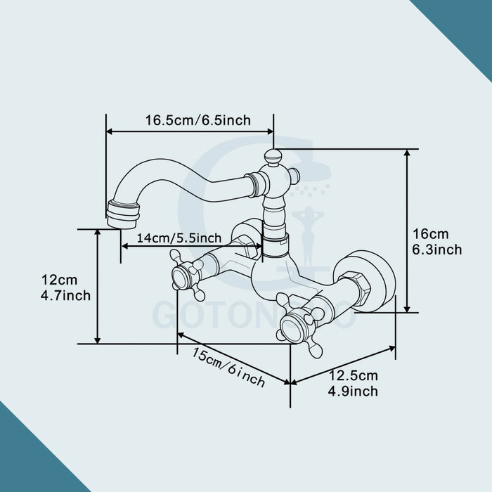 gotonovo Wall Mount Sink Faucet Dual Knobs cross Handle Vintage Kitchen Bathroom Farmhouse Mixer Tap