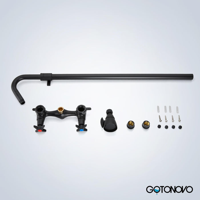 gotonovo Outdoor Shower Faucet Set Double Cross Handles Exposed Shower System Rainfall Shower Head Wall Mount Shower Fixture Kit Brass Mix Valve