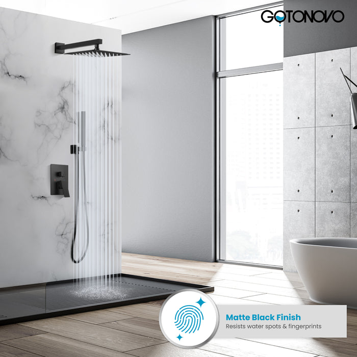 Gotonovo Rainfall Shower System Wall Mount Square Showerhead Shower Trim Kit 2 in 1 Cylindrical Handheld shower with Rough-in Valve