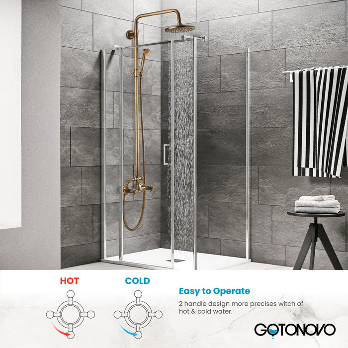 Gotonovo Exposed Shower System 8 Inch Rainfall Shower Head with Handheld Spray Dual Cross Knobs Mixer Bathroom Shower Combo Set Wall Mount