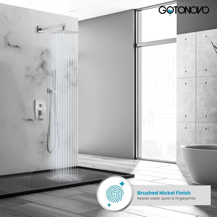 Gotonovo Rainfall Shower System Wall Mount Square Showerhead Shower Trim Kit 2 in 1 Cylindrical Handheld shower with Rough-in Valve