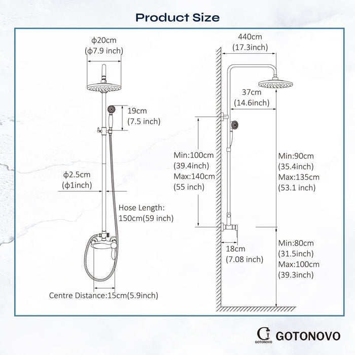 gotonovo Exposed Shower Fixture Set Single Handle Shower Faucet Combo System Unit Set Dual Function 8 Inch Rain Shower Head