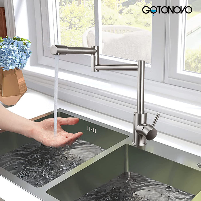 gotonovo Pot Filler Faucet Deck Mounted Single Handle Double Joints Free Rotating Modern Deck Mounted Countertop Retractable Commercial Kitchen Sink Faucet Stainless Steel