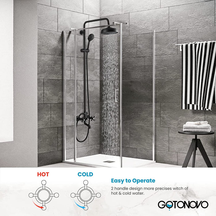 gotonovo Exposed Bathtub Shower Set Wall Mounted Matte Black Shower Fixtures Brass 8 Inch Shower Head with ABS Handheld Shower and Adjustable Slide Bar Hand Spray Bathroom Shower System with Tub Spout