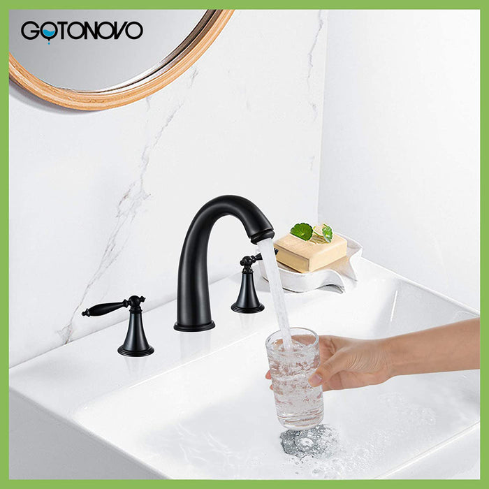 gotonovo Widespread 3 Hole Bathroom Sink Faucet Double Lever Handle 8 Inch Mixer Tap with Pop Up Drain with Overflow Deck Mount