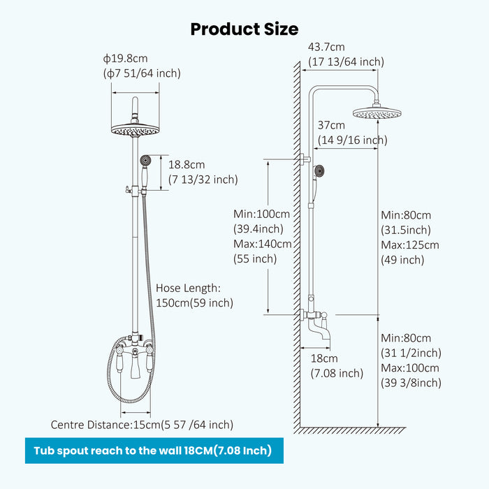 Gotonovo Exposed Shower System 8-inch Shower Head with Handheld Spray Dual Lever Handle Tub Spout Triple Function Bathroom Shower Fixture Wall Mount