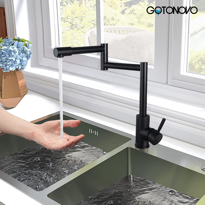 gotonovo Pot Filler Faucet Deck Mounted Single Handle Double Joints Free Rotating Modern Deck Mounted Countertop Retractable Commercial Kitchen Sink Faucet Stainless Steel