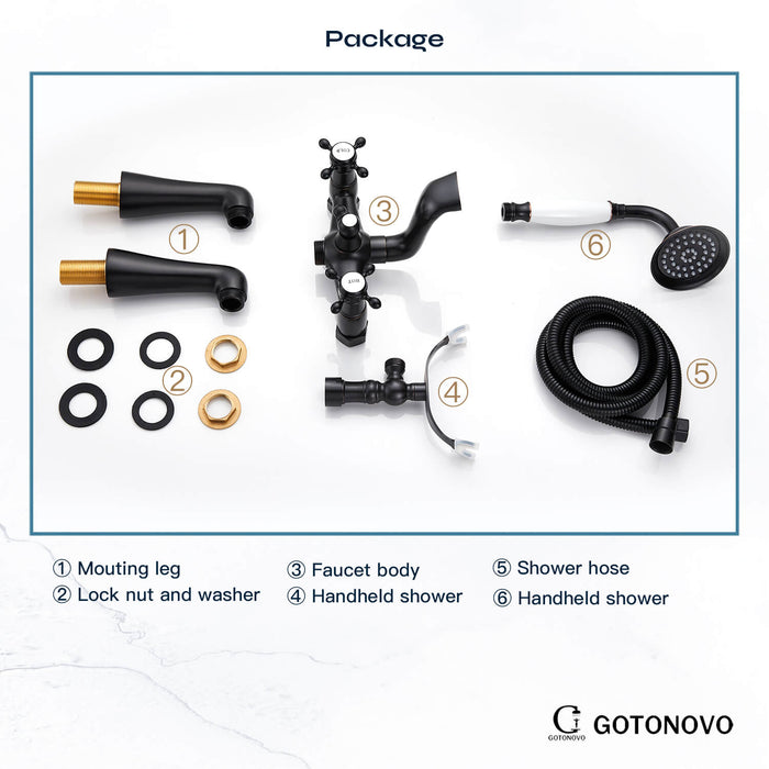 Gotonovo Badrandcombinaties Badkuipkraan Clawfoot met handdouche 6 inch Telefoonvormige sproeier Doucheheld dubbele kruisgreep 