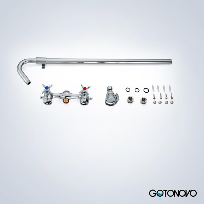 gotonovo Outdoor Shower Faucet Set Double Cross Handles Exposed Shower System Rainfall Shower Head Wall Mount Shower Fixture Kit Brass Mix Valve