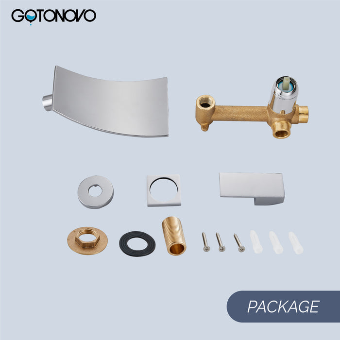 gotonovo Tub Filler Bathtub Faucet Wall Mount with Waterfall Tub Spout Single Handle Bathroom Mixer Tap Brass Rough-in Valve Included