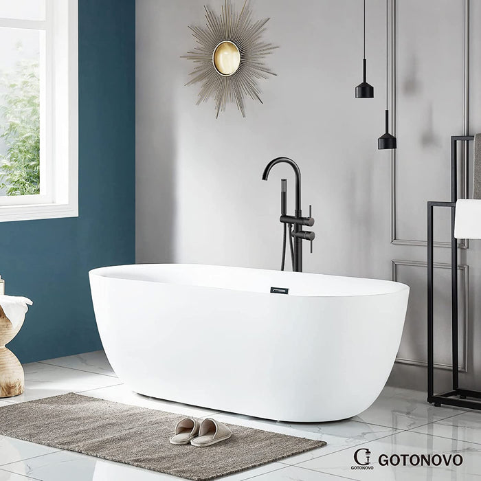gotonovo Freestanding Bathtub Filler Oil Rubbed Bronze Floor Mounted Tub Faucet with Hand Held Shower High Flow Brass Mixer Taps Swivel Spout