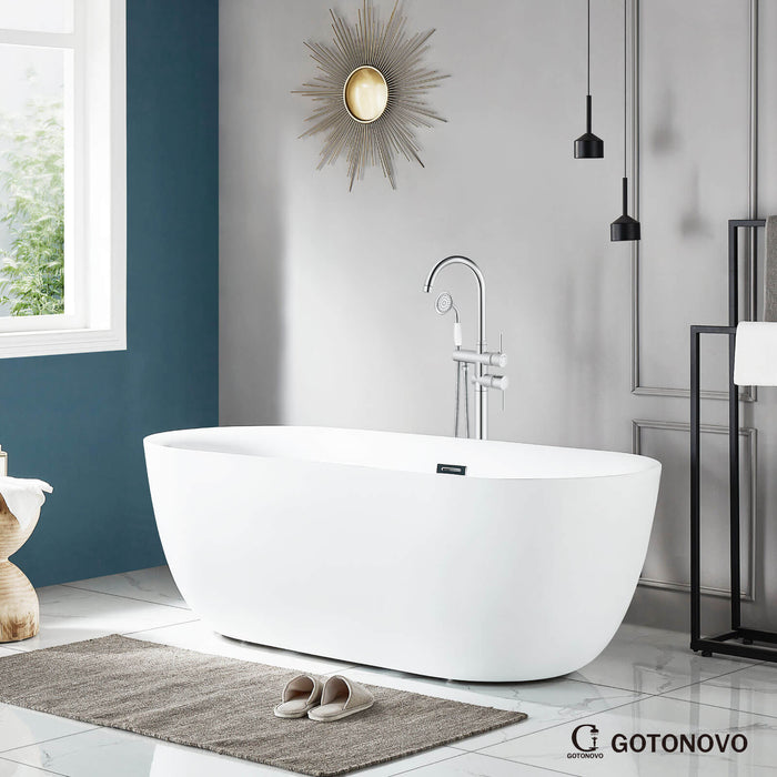 gotonovo Floor Mounted Freestanding Bathtub Filler with High Flow Brass Handheld Spray