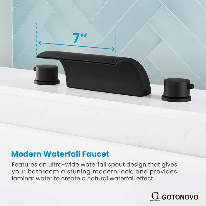 Bathroom Waterfall Tub Faucet Deck Mount Roman Tub Filler 3 Hole Bathtub Faucet with Round Knob Handles Bathtub Spout Brass Valve Stainless Steel Water Supply Lines High Flow