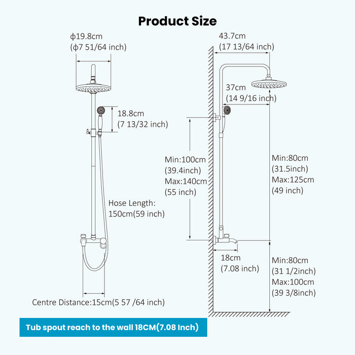 Gotonovo Exposed Shower System 8-Inch Rainfall Shower Head Single handle Shower Faucet Kit with Hand Held Spray High End Luxury
