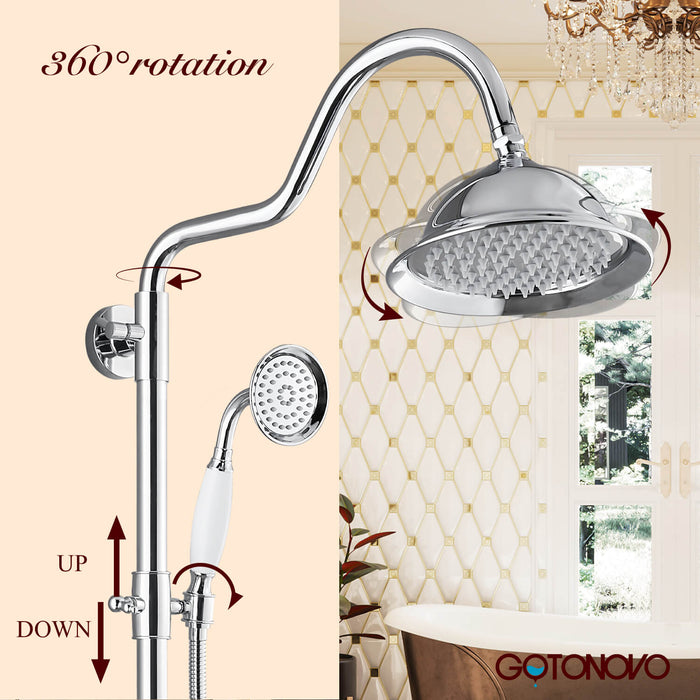 Bathroom Shower System Exposed Shower Faucet Set Shower Fixture Brass Wall Mounted Multifunction Handheld Spray 8 Inch Rainfall Shower Head Tub Spout Cross Double Handles 1 Mixer Tap