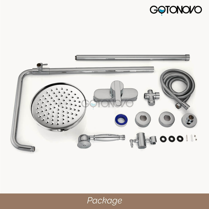 gotonovo Shower Fixture Exposed Pipe Shower System Brass 8 Inch Dual Functions Rainfall Overhead with Handheld Spray Solid Copper Diverter Bathroom Shower Faucet Combo Unit Set