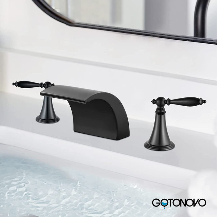 gotonovo Bathroom Widespread Sink Faucet Waterfall Spout 8 16 Inch Dual Handles Three Holes Deck Mount Pop Up Drain with Overflow Bathtub Basin Mixer Tap Commercial