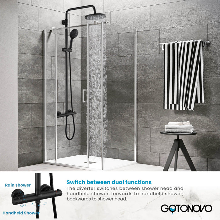 Gotonovo Exposed Shower System Thermostatic 8 inch Round Shower Head with Height Adjustable Slide Bar ABS Handheld Sprayer Wall Mount Shower Fixture