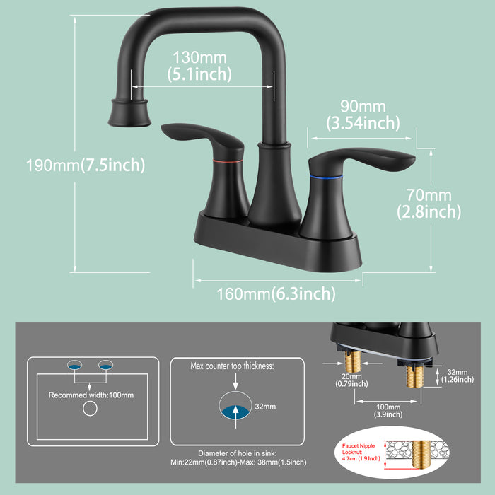 gotonovo Swivel Spout 2 Handle Lever Lavatory Bathroom Vessel Sink Faucet 4-Inch Centerset Deck Mount Mixer Tap with Metal Pop-up Drain Overflow and Faucet Supply Lines