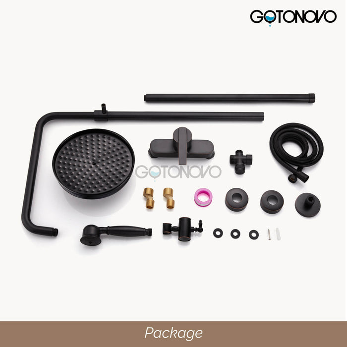 gotonovo Shower Fixture Exposed Pipe Shower System Brass 8 Inch Dual Functions Rainfall Overhead with Handheld Spray Solid Copper Diverter Bathroom Shower Faucet Combo Unit Set