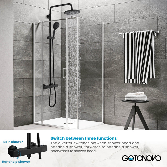 Gotonovo Exposed Shower System Thermostatic 8’’ Round Shower Head with Height Adjustable Slide Bar ABS Handheld Sprayer Wall Mount Shower Fixture