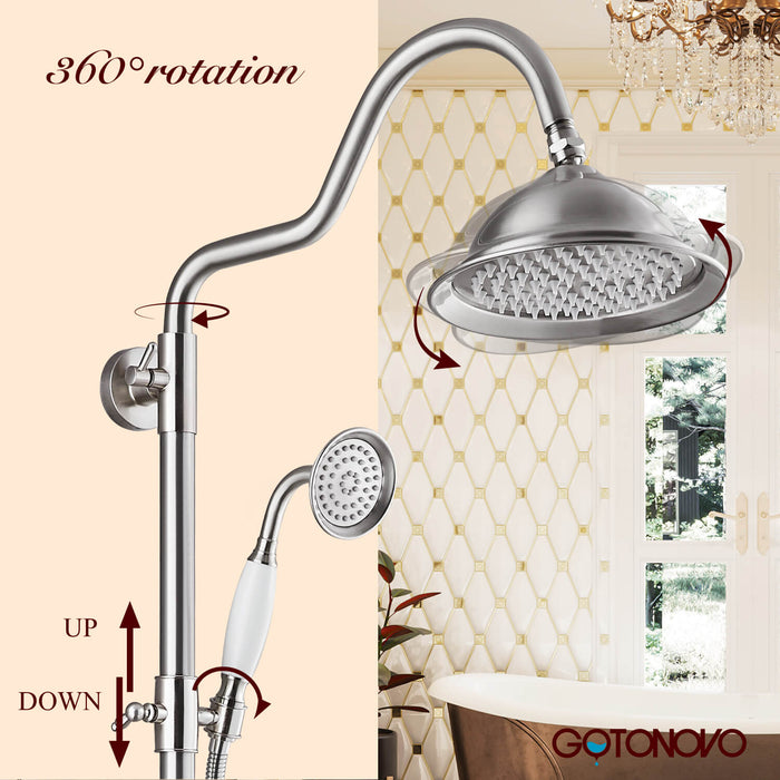 Bathroom Shower System Exposed Shower Faucet Set Shower Fixture Brass Wall Mounted Multifunction Handheld Spray 8 Inch Rainfall Shower Head Tub Spout Cross Double Handles 1 Mixer Tap