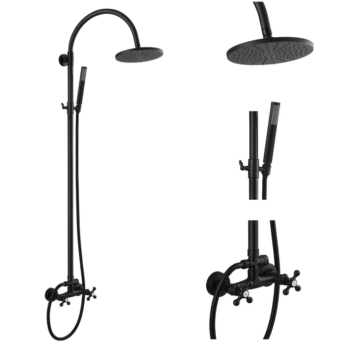 Gotonovo Matzwarte wandmontage regendouchesysteemset, cilindrische handdouche, 2 functies, ronde regendouchekop van 8 inch met 2 dubbele knoppen, kruisgreep