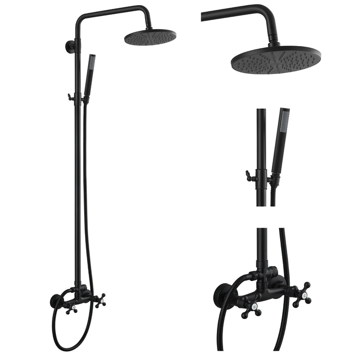 gotonovo wandmontage matzwart 8 inch ronde draaibare regenval ABS douchekop met cilindrische handsproeier met 2 functies douchesysteemset met 2 dubbele knoppen douchearmatuurset met kruishandgreep