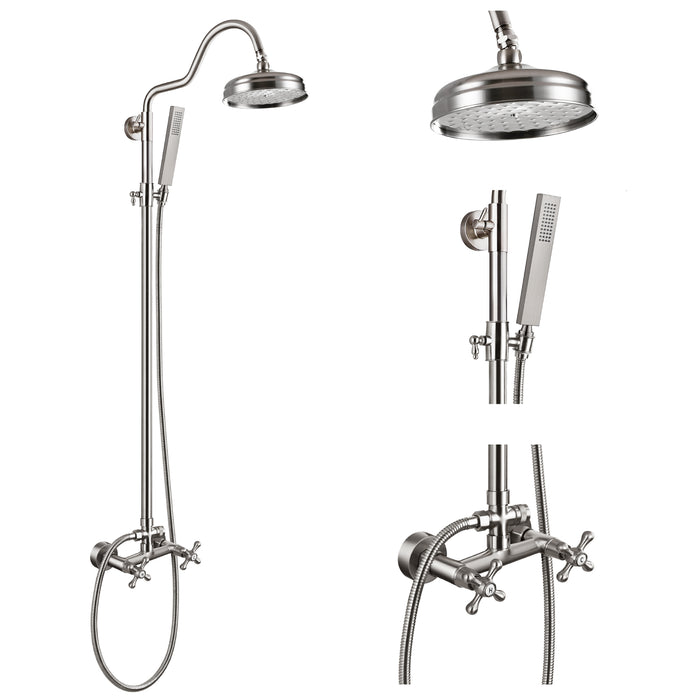 gotonovo Bathroom Shower Shower System Brass 8 Inch Round Rain Shower Head with Dual Cross Handles with Straight Handheld Sprayer 2 Function Shower Unit Set