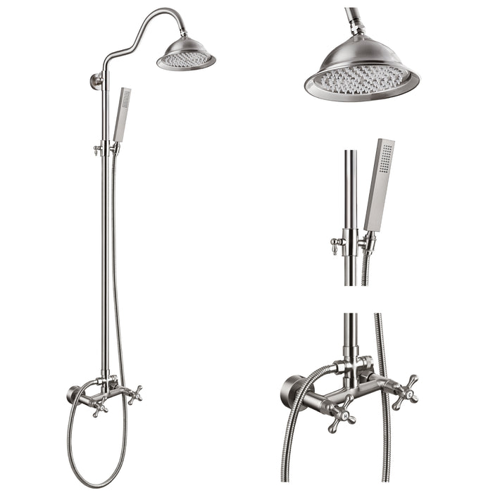 gotonovo Bathroom Shower System 8 inch Brass Bell Shower Head with Double Cross Handle and Straight Hand Sprayer 2 Function Shower Unit Set