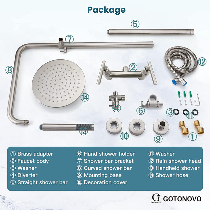 gotonovo Outdoor Shower Fixtures System Combo Set Rainfall Lever Handle High Pressure Hand Spray Wall Mount 2 Dual Function SUS304