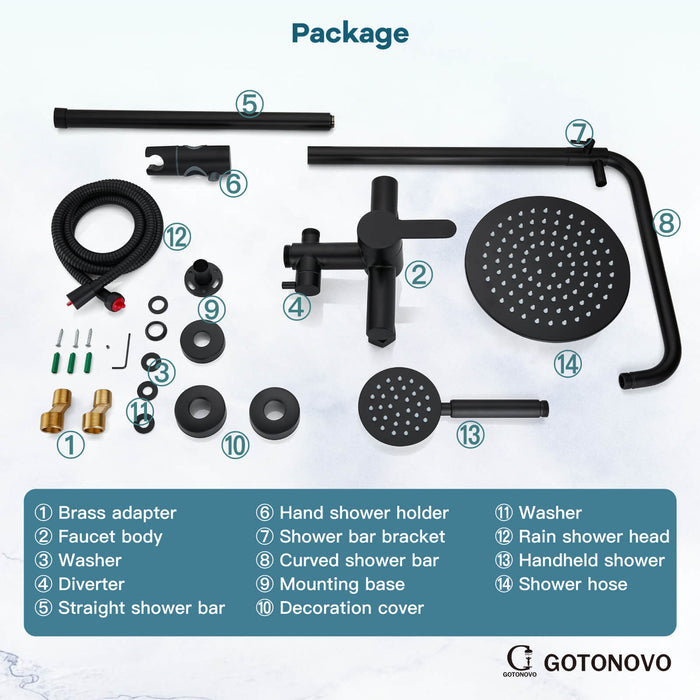 gotonovo Outdoor Shower System Set 8 inch Shower Head Single Handle High Pressure Hand Spray Wall Mount Dual Function Rainfall Shower Fixture