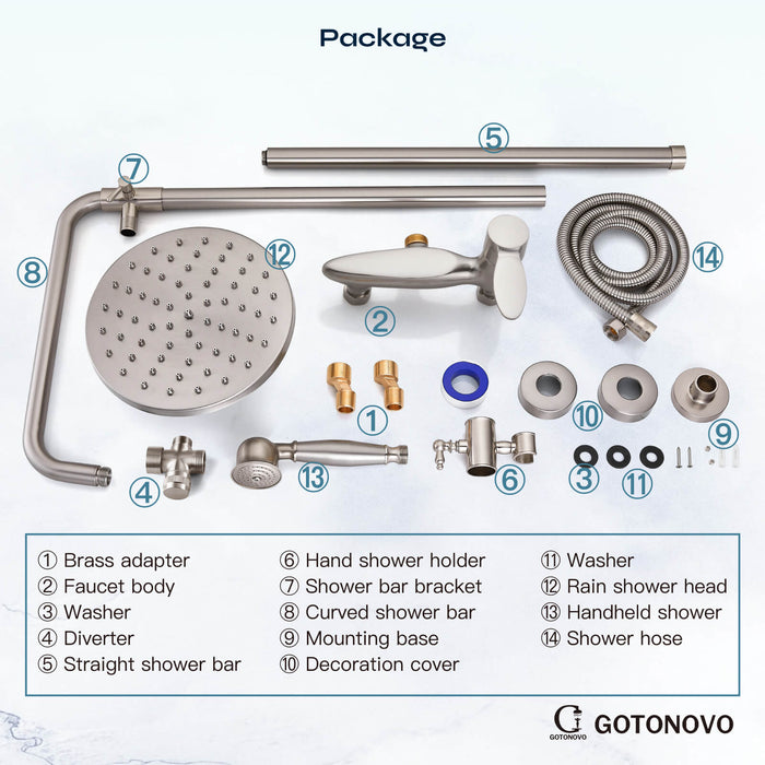 gotonovo Exposed Shower Fixture Set Single Handle Shower Faucet Combo System Unit Set Dual Function 8 Inch Rain Shower Head
