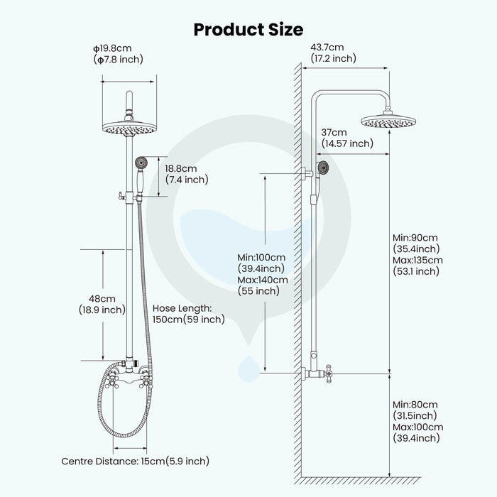 Gotonovo Exposed Shower System 8 Inch Rainfall Shower Head with Handheld Spray Dual Cross Knobs Mixer Bathroom Shower Combo Set Wall Mount