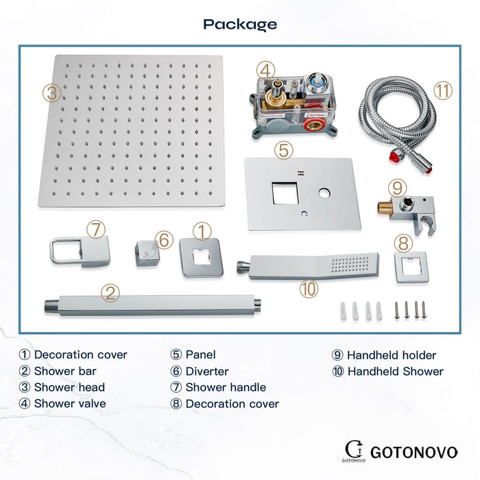 gotonovo Rain Shower System Ceiling Mount 12 Inch Shower Head with Handheld Spray Luxury High Pressure Shower Combo Set Rough-in Valve and Shower Trim Included Dual Function