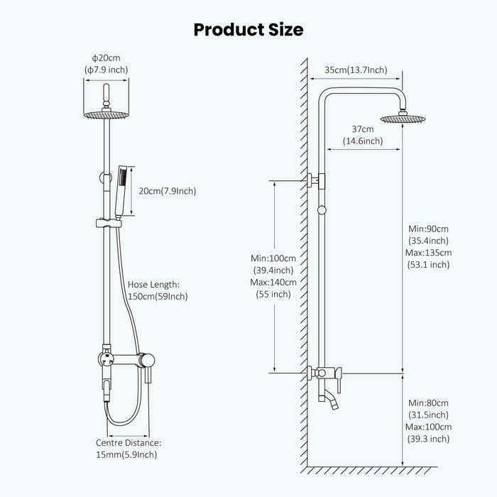 Gotonovo Exposed Shower System 8 Inch Rainfall Shower Head with Cylinder Hand Sprayer and Tub Spout Stainless Steel Bathroom Shower Faucet Fixture Wall Mount Triple Function