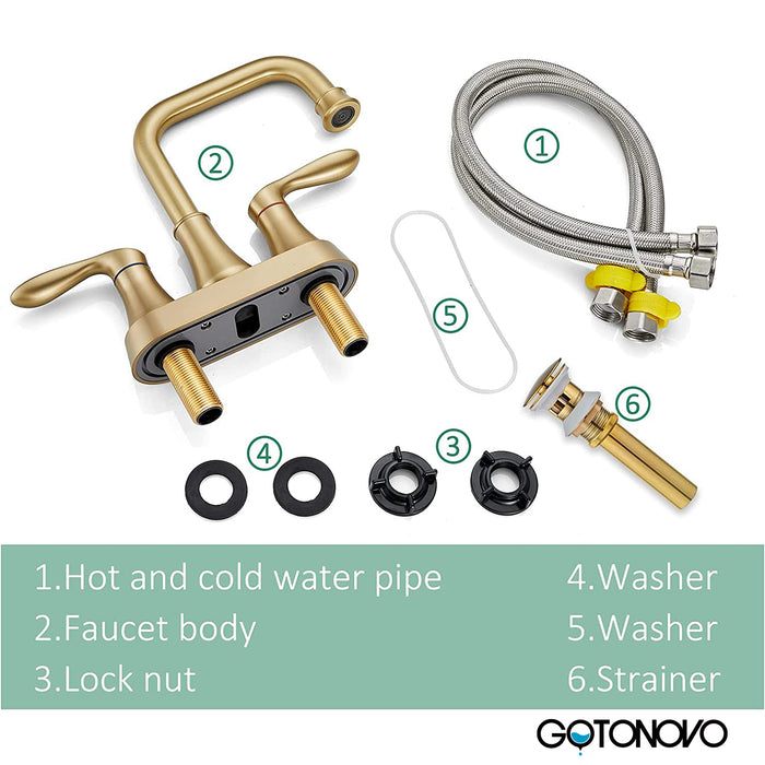 gotonovo draaibare uitloop 2 handgreep toilet badkamer wastafel kraan 4-inch centerset dek gemonteerde mengkraan met metalen pop-up afvoer overloop en kraantoevoerleidingen