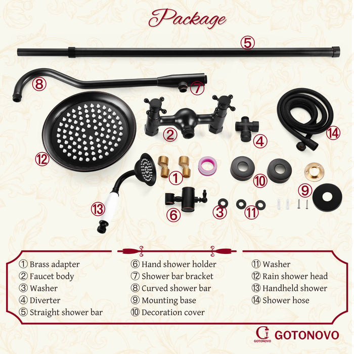 gotonovo Blootgestelde Douchekraan Systeem 8 inch Regendouche Dubbele Knoppen Kruisgreep Dubbele Functie Douchearmatuur Combo Unit Set 