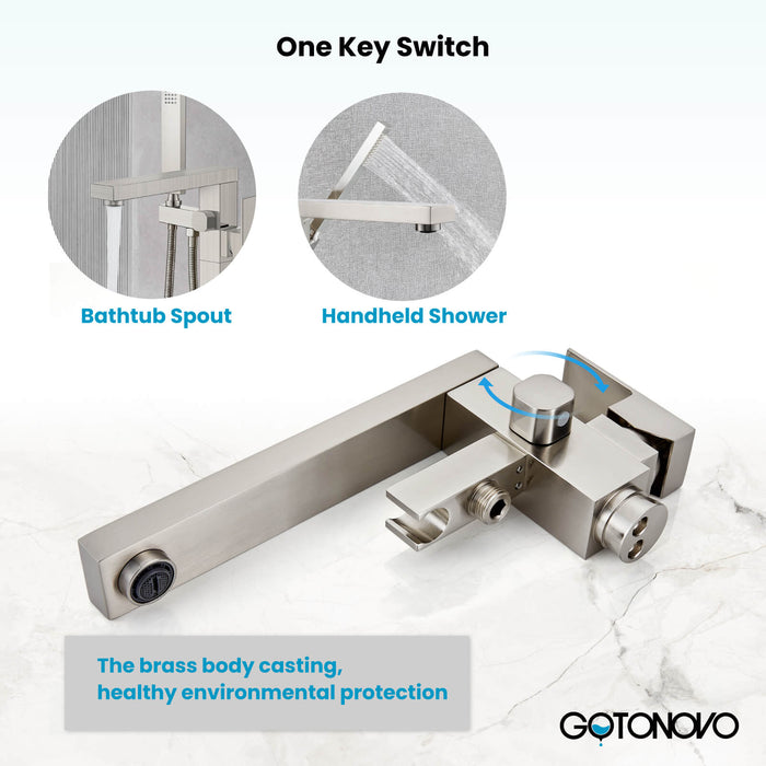 gotonovo Freestanding Bathtub Faucet Floor Mount Tub Filler Single Handle Brass Tap with Hand Shower and 360 Degree Swivel Spout
