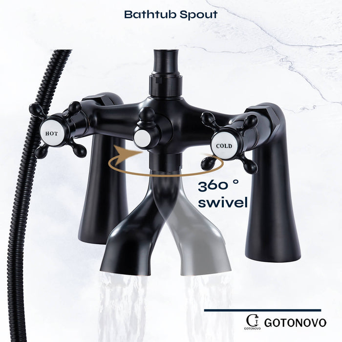 gotonovo Deck Mount Tub Bathtub Faucet Clawfoot with Handheld Shower 6 Inch Telephone Shaped Sprayer Showerheld Double Cross Handle