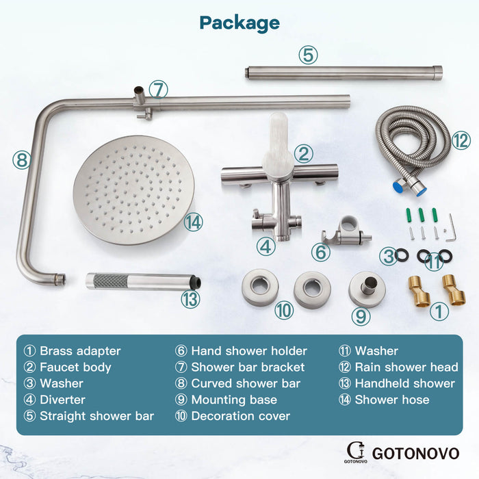 gotonovo Outdoor Shower System Set 8 inch Shower Head Single Handle High Pressure Hand Spray Wall Mount Dual Function Rainfall Shower Fixture