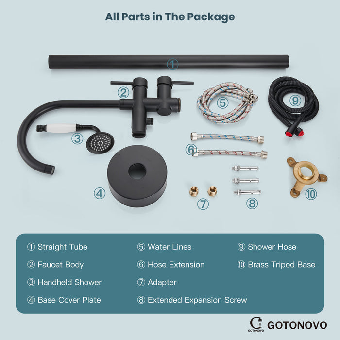 gotonovo Floor Mounted Freestanding Bathtub Filler with High Flow Brass Handheld Spray