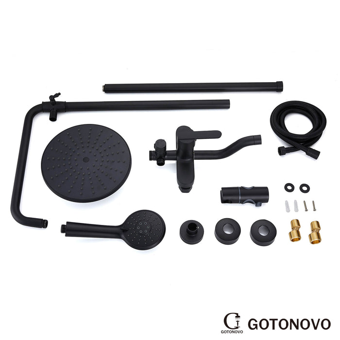Gotonovo Matzwart zichtbaar douchesysteem 8 inch ABS ronde regendouchekop met ABS handsproeier Verstelbare schuifstang Handsproeier Wandmontageset 