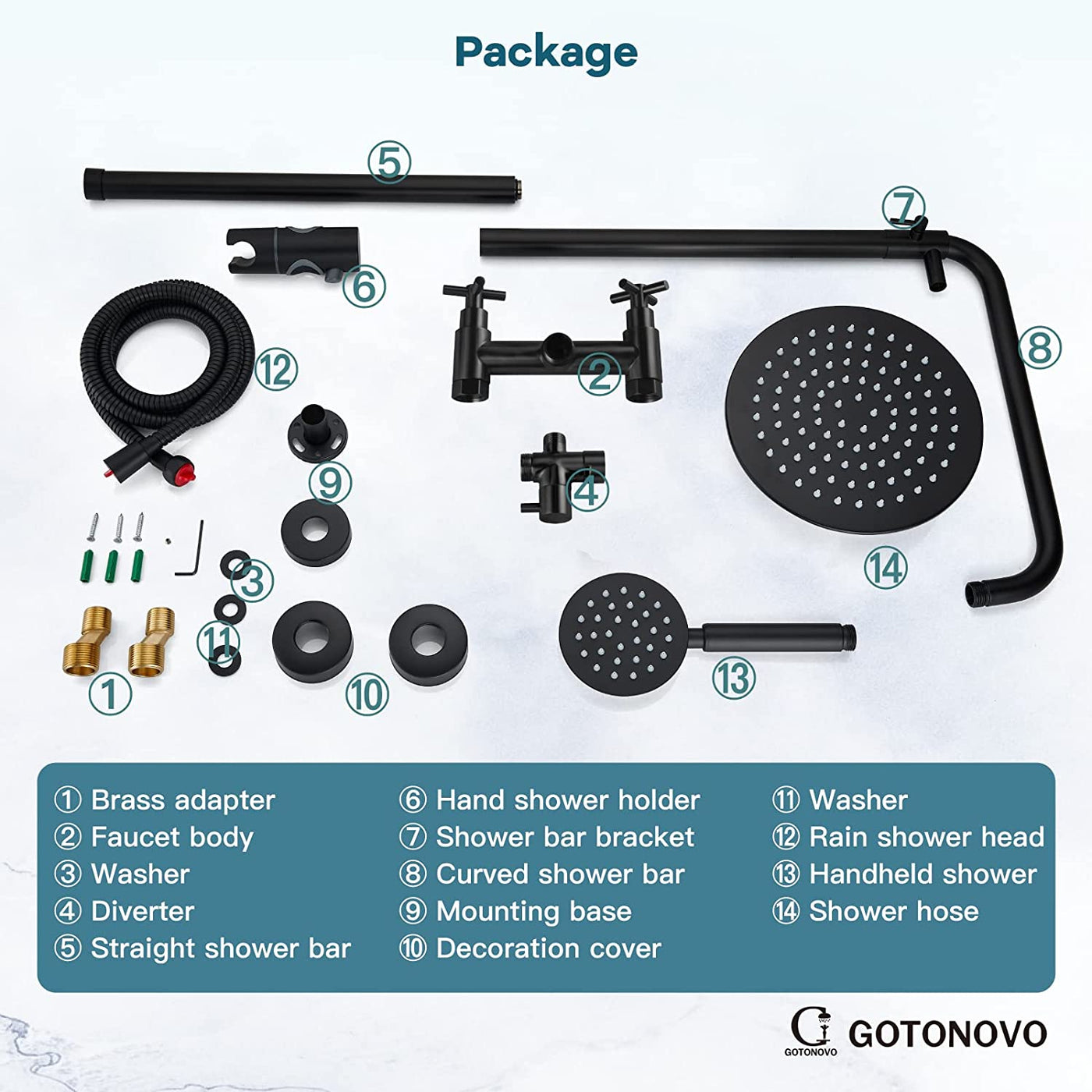 gotonovo SUS304 Outdoor Shower Fixture System Combo Faucet Set Double