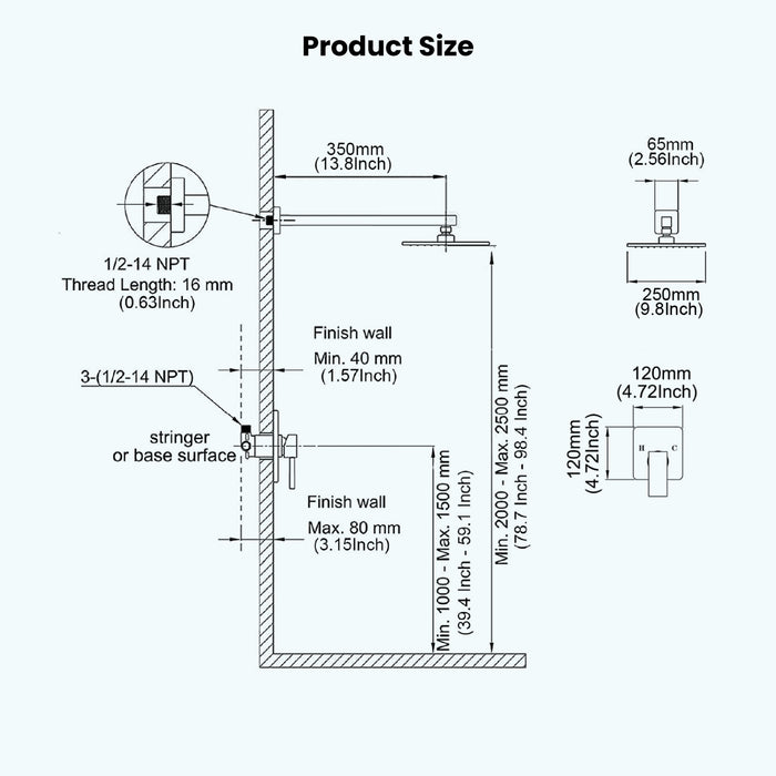 Gotonovo Rain Shower Combo Set Wall Mount  10 Inch Square Shower Head Rough-In Valve and Shower Arm Included