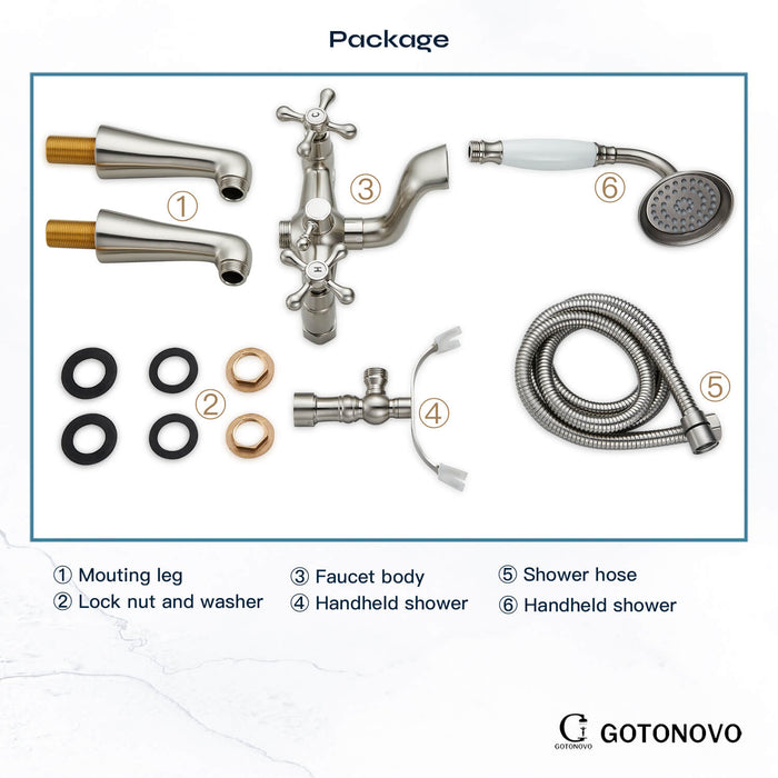 Gotonovo Badrandcombinaties Badkuipkraan Clawfoot met handdouche 6 inch Telefoonvormige sproeier Doucheheld dubbele kruisgreep 