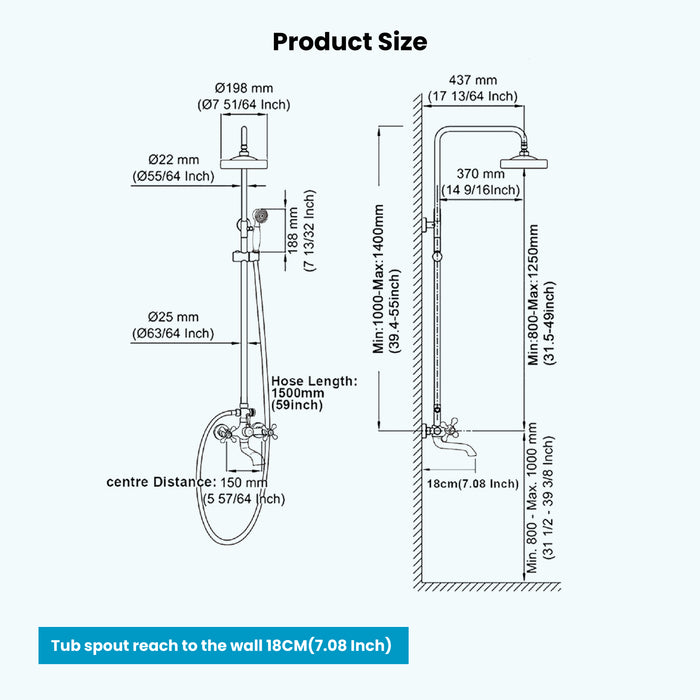 Gotonovo zichtbare douchearmatuur 8 inch regendouchekop met handsproeier Dubbele kruisknoppen Mixer Badkamer Drievoudige douchecombinatieset Wandmontage 