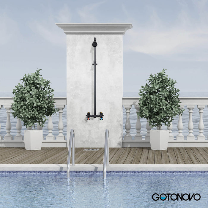 gotonovo Outdoor Shower Faucet Set Double Cross Handles Exposed Shower System Rainfall Shower Head Wall Mount Shower Fixture Kit Brass Mix Valve