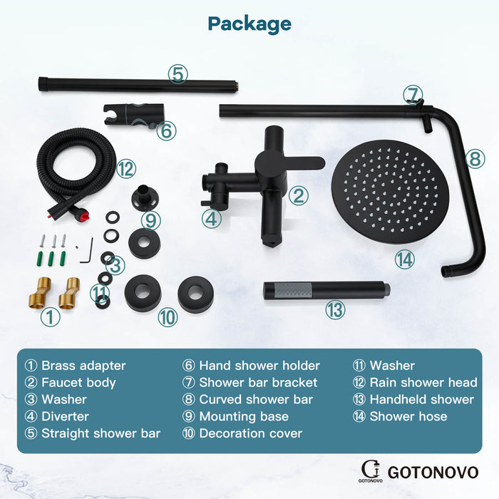 gotonovo Outdoor Shower System Set 8 inch Shower Head Single Handle High Pressure Hand Spray Wall Mount Dual Function Rainfall Shower Fixture