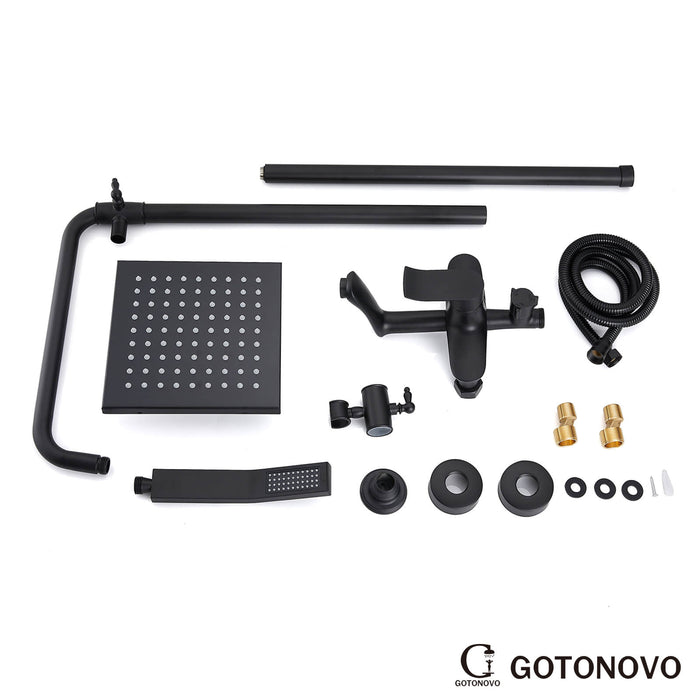Gotonovo Exposed Shower System 8 Inch Square Swivel Rainfall Shower Head with Handheld Adjustable Complete Set Wall Mount